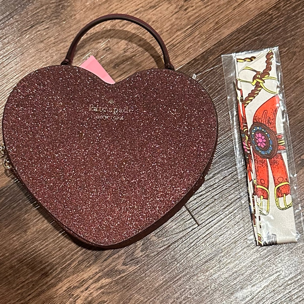 Kate Spade Glitter Heart Clutch - With Bag Scarf